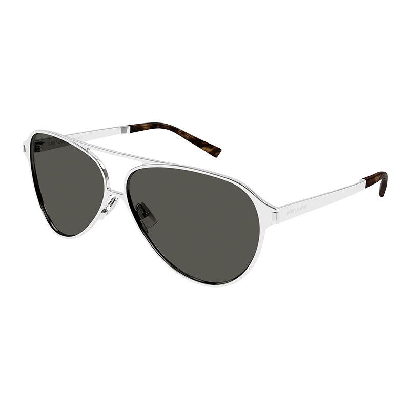 Saint Laurent Sunglasses Aviator Full Rim, Silver Frame and Grey Lens SL734002