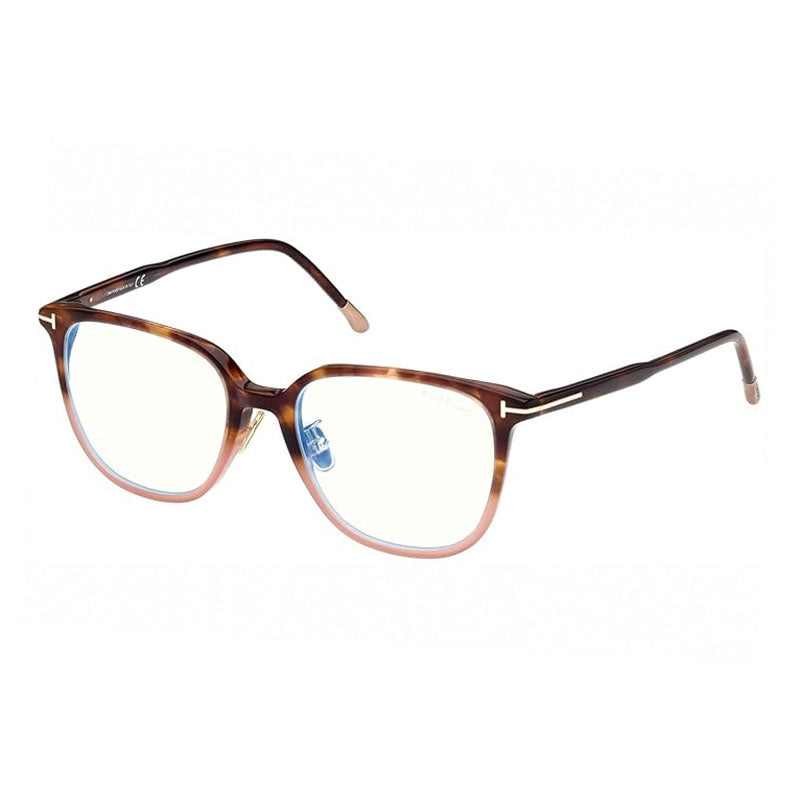 Tom Ford Tom Ford Eyeglasses Rectangle Full Rim, Shiny Medium Havana To Milky Pink Frame and Clear Blue Light Block Lens FT5778-D-B055