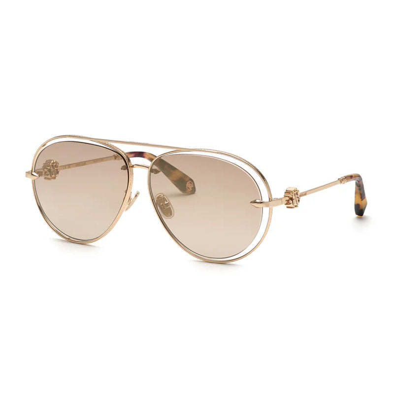 Roberto Cavalli Sunglasses Aviator Full Rim, Shiny Rose Gold Frame and Brown Gradient Lens SRC032M300G
