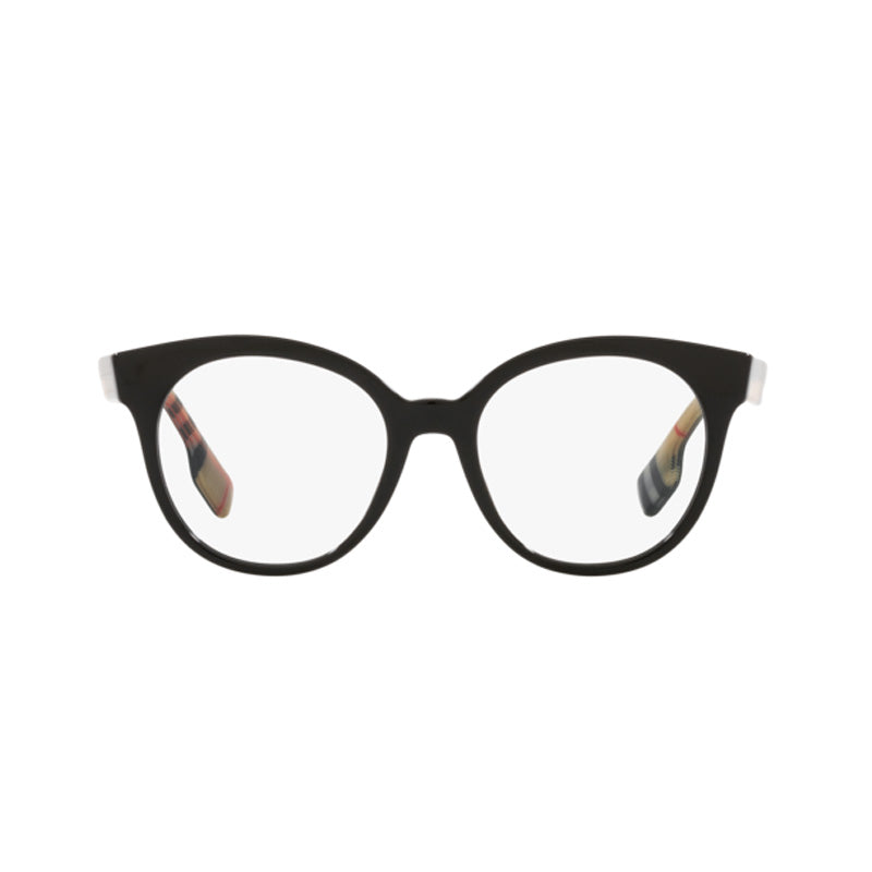 Burberry Eyeglasses Round Full Rim, Black Frame and Clear Demo Lenses Lens BE23563942