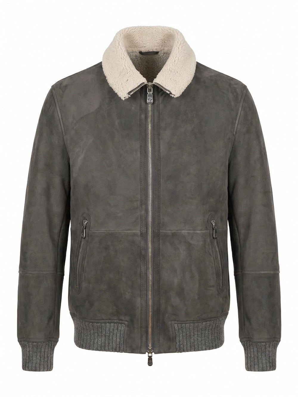 Brunello Cucinelli Men Suede Curly Shearling Bomber Jacket