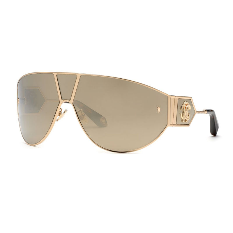 Roberto Cavalli Roberto Cavalli Sunglasses Shield Full Rim, Shiny Rose Gold Frame and Golden Lens SRC093300G