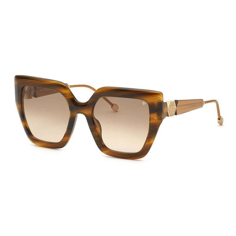 Philipp Plein Sunglasses Square Full Rim, Brown Frame and Brown Gradient Lens SPP064S03BQ