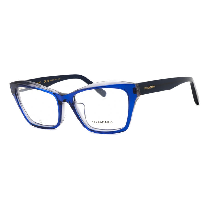 Salvatore Ferragamo Eyeglasses Cat Eye Full Rim, Blue/Grey Frame and Clear Demo Lenses Lens SF2951LB435