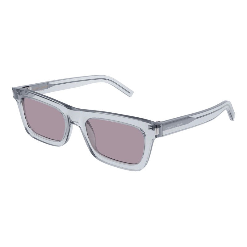 Saint Laurent Sunglasses Rectangle Full Rim, Shiny Black Frame and Solid Blue Lens SL461BETTY009