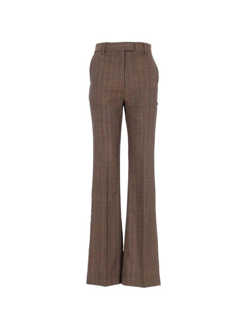 Ganni Women Brown Pinstriped Wool Trousers