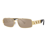 Versace Versace Sunglasses Rectangle Full Rim, Gold Frame and Light Brown Mirror Dark Gold Lens VE225710025A