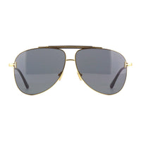 Tom Ford Sunglasses Aviator Full Rim, Shiny Deep Gold Black Frame and Smoke Lens FT101830A
