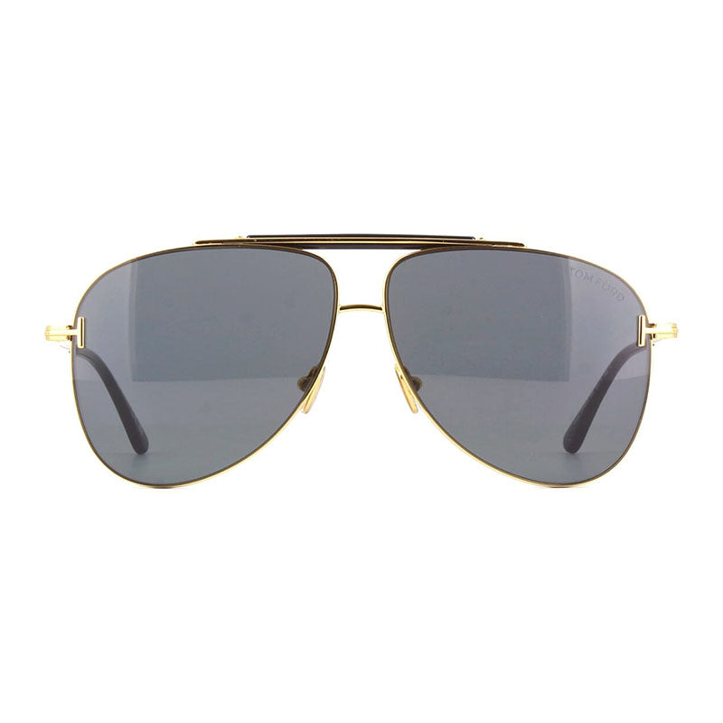 Tom Ford Sunglasses Aviator Full Rim, Shiny Deep Gold Black Frame and Smoke Lens FT101830A