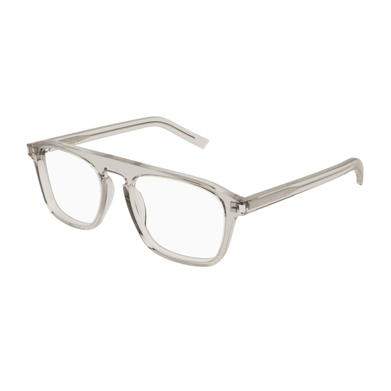 Saint Laurent Eyeglasses Square Full Rim, Shiny Beige Frame and Clear Demo Lenses Lens SL157005