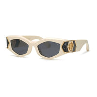 Philipp Plein Sunglasses Geometric Full Rim, Shiny Beige Frame and Dark Grey Lens SPP136M5206K6