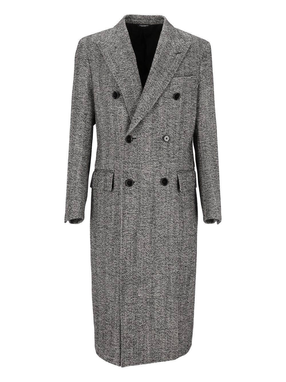Dolce & Gabbana Men Double-Breasted Herringbone Coat