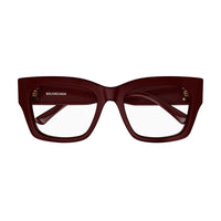 Balenciaga Eyeglasses Rectangle Full Rim, Burgundy Frame and Clear Demo Lenses Lens BB0325O004