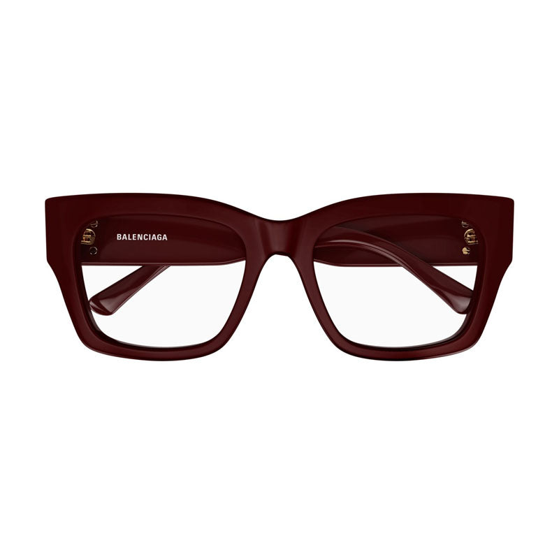 Balenciaga Eyeglasses Rectangle Full Rim, Burgundy Frame and Clear Demo Lenses Lens BB0325O004