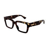 Bottega Veneta Eyeglasses Rectangle Full Rim, Havana Frame and Clear Demo Lenses Lens BV1190O002