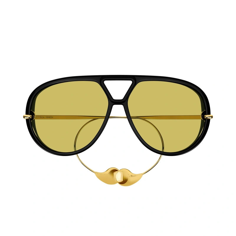 Bottega Veneta Bottega Veneta Sunglasses Geometric Full Rim, Black and Gold Frame and Yellow Lens BV1273S003