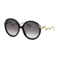 Roberto Cavalli Sunglasses Round Full Rim, Shiny Black/Gold Frame and Grey Gradient Lens SRC004M0700