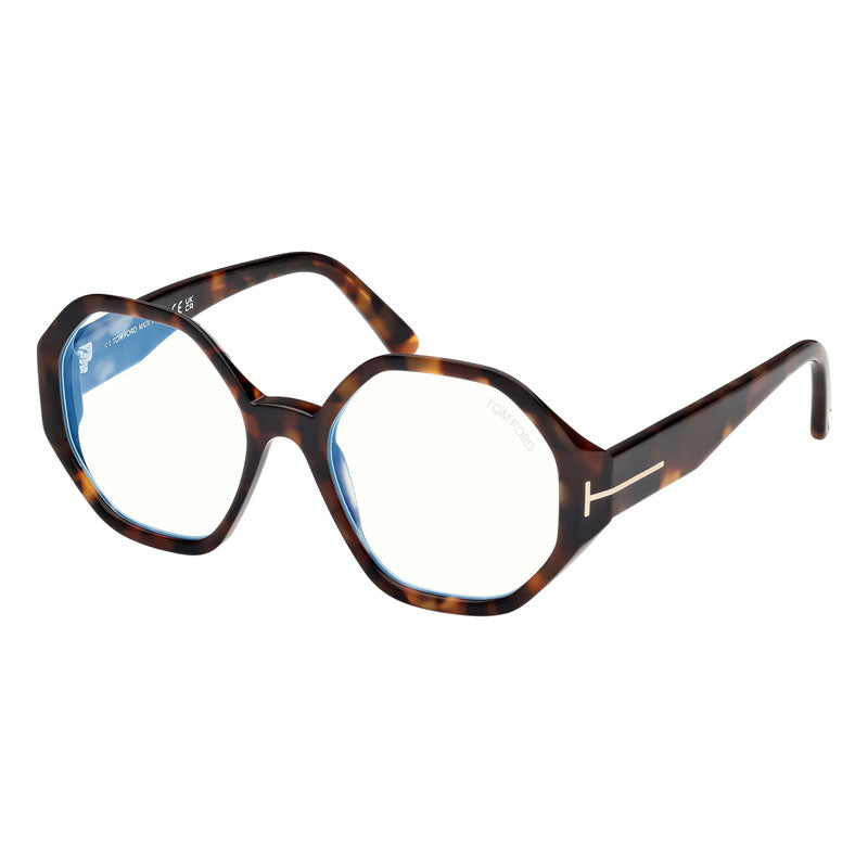Tom Ford Eyeglasses Geometric Full Rim, Shiny Black Frame and Clear Blue Light Block Lens FT5967-B001