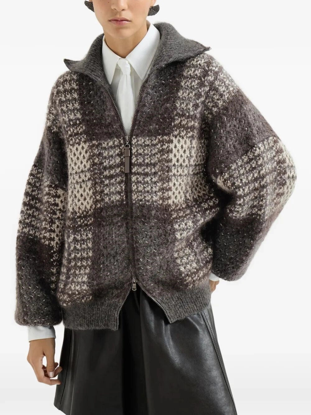 Brunello cucinelli Brunello Cucinelli Women Dazzling Tartan Double  Knit Cardigan