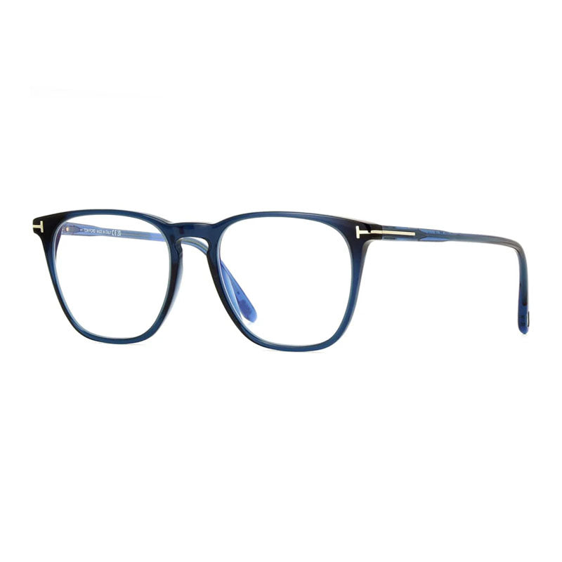 Tom Ford Tom Ford Eyeglasses Square Full Rim, Shiny Blue Frame and Clear/Blue-Light Block Lenses Lens FT5937-B090