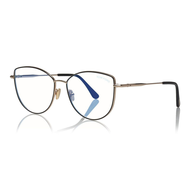 Tom Ford Eyeglasses Cat Eye Full Rim, Shiny Black Frame and Clear Blue Light Block Lens TF5667-B001