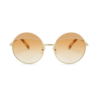 Loewe Sunglasses Round Full Rim, Gold Brown Leather Frame and Brown Lens LW40007U33N