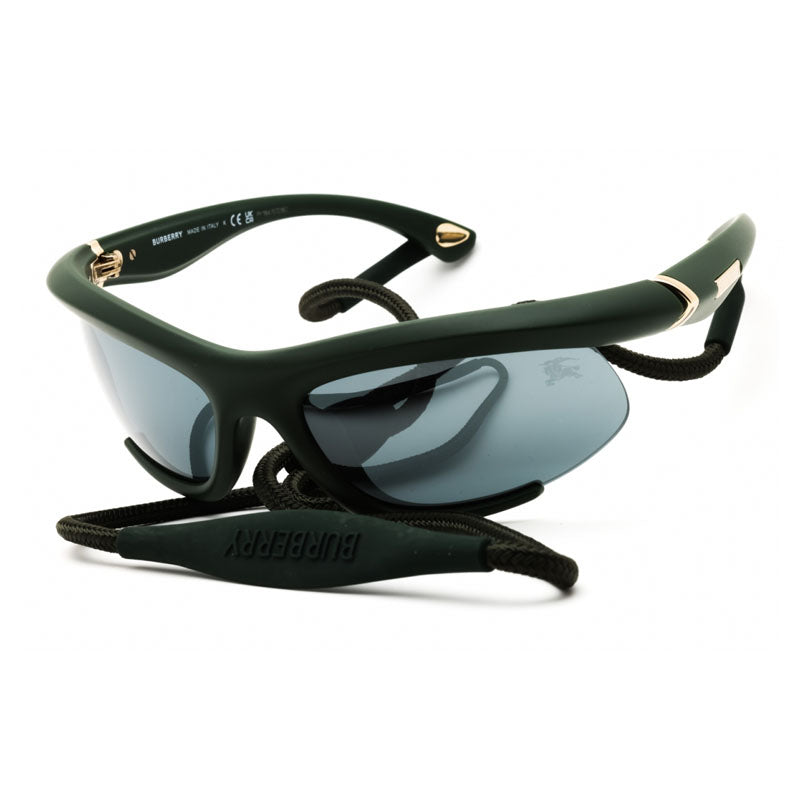 Burberry Sunglasses Shield Semi Rim, Rubber Green Frame and Grey Mirror Black Lens BE446241556G