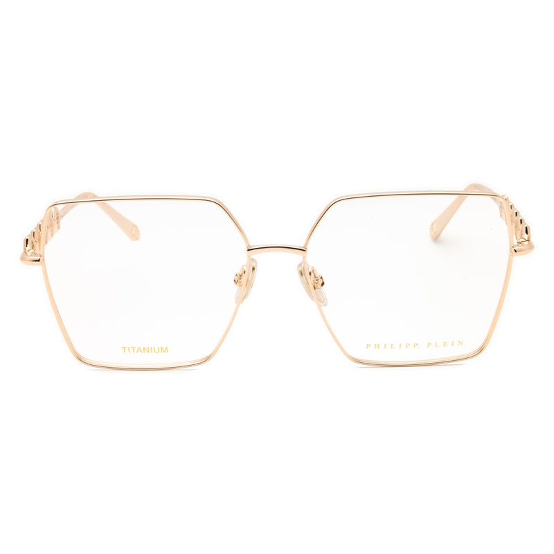 Philipp Plein Eyeglasses Square Full Rim, Shiny Rose Gold Frame and Clear Demo Lenses Lens VPP071M0300