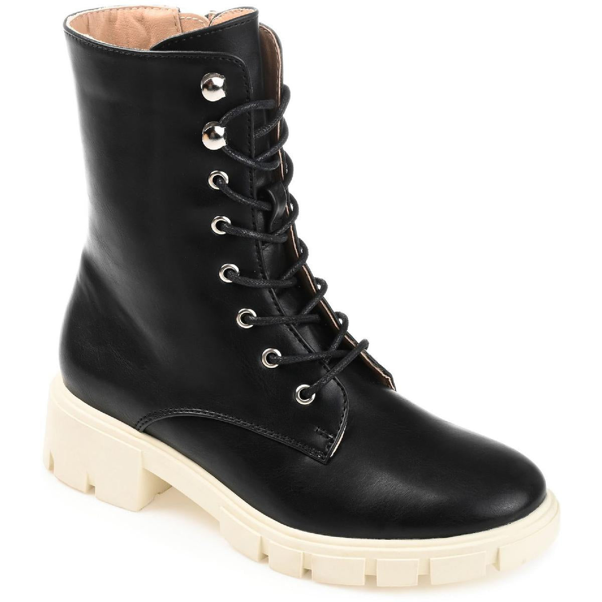 Madelynn Womens Faux Leather Ankle Combat & Lace-up Boots