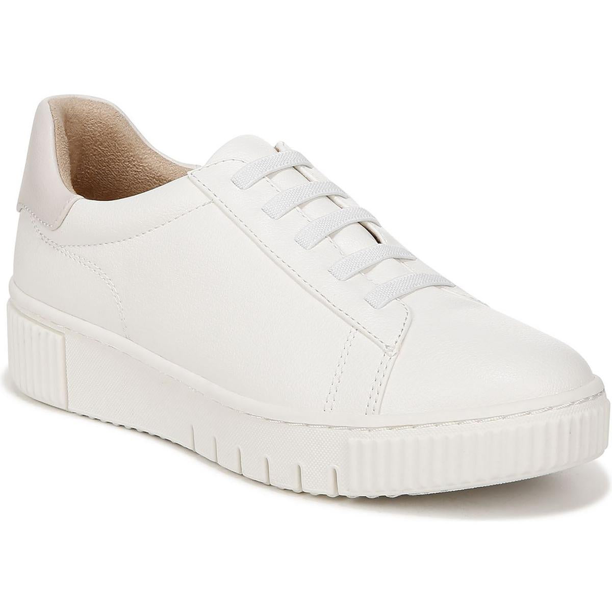 Tia Womens Perforated Faux Leather Slip-On Sneakers White