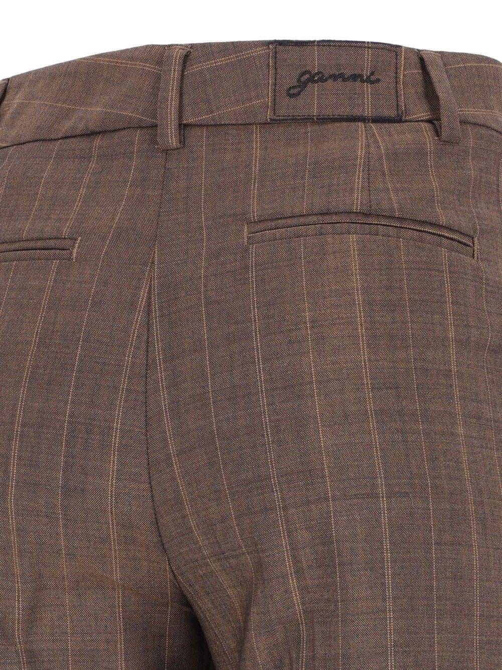 Ganni Women Brown Pinstriped Wool Trousers