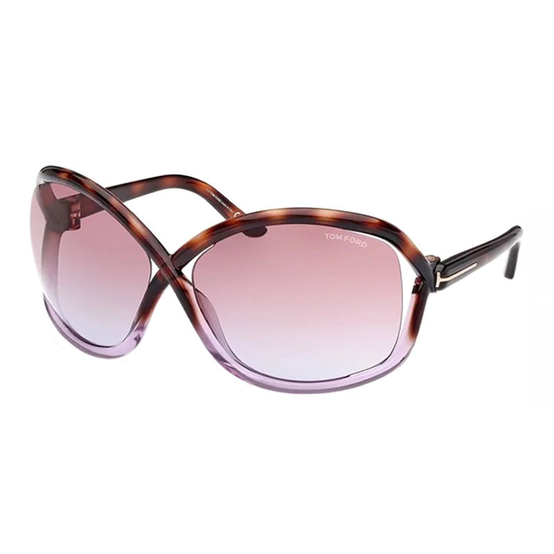 Tom Ford Geometric Semi Rim, with a Dark Havana/Pink frame and Violet Gradient Mirror lens. Pink