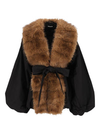 Rotate Women Contrasting Faux Fur Collar Jacket