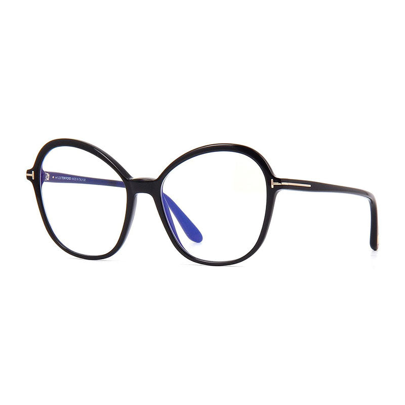 Tom Ford Eyeglasses Cat Eye Full Rim, Shiny Black Frame and Clear Blue Light Block Lens FT5577-B001