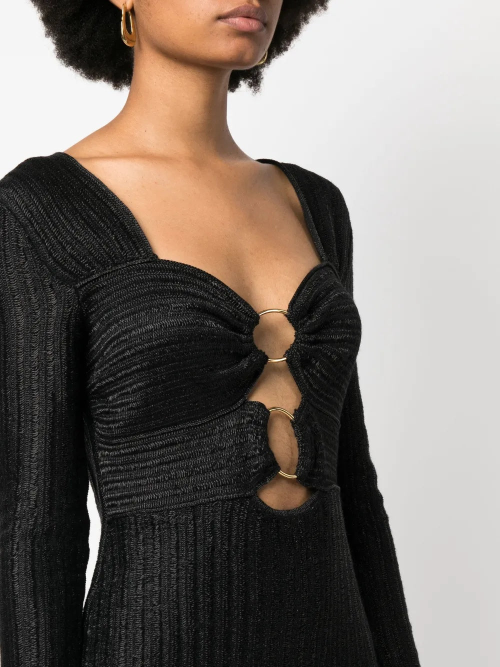Tom Ford Black Rib-Knit Ring-Detail Cut-Out Mini Dress