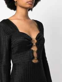Tom Ford Black Rib-Knit Ring-Detail Cut-Out Mini Dress