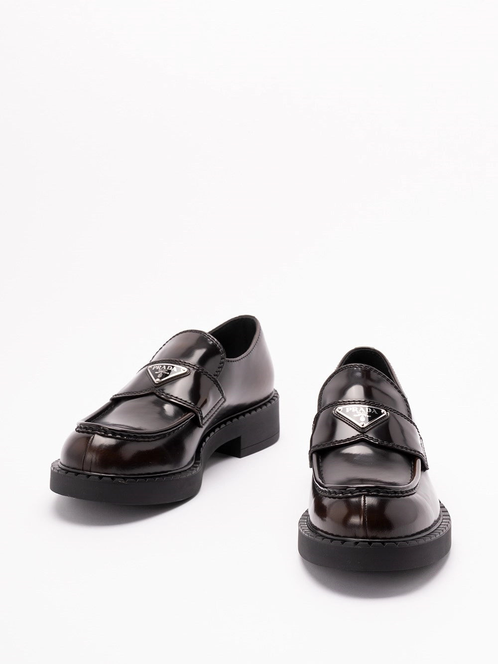 Prada Prada Men Chocolate Brushed Leather Loafers