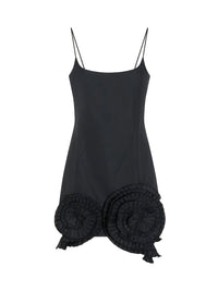 Blumarine Women Short Taffeta Dress With Pleated Roses