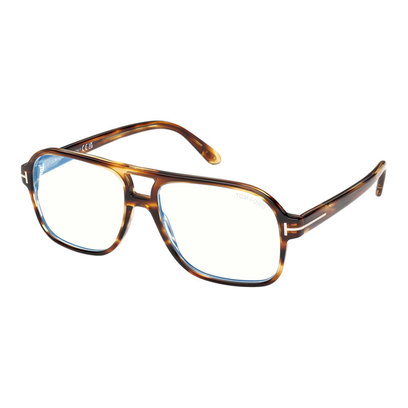 Tom Ford Tom Ford Eyeglasses Aviator Full Rim, Coloured Havana Frame and Clear/Blue-Light Block Lenses Lens FT6058-B055