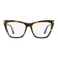 Tom Ford Eyeglasses Cat Eye Full Rim, Shiny Black Frame and Clear Blue Light Block with Magnetic Clip-On Smoke Lens FT5971-B001