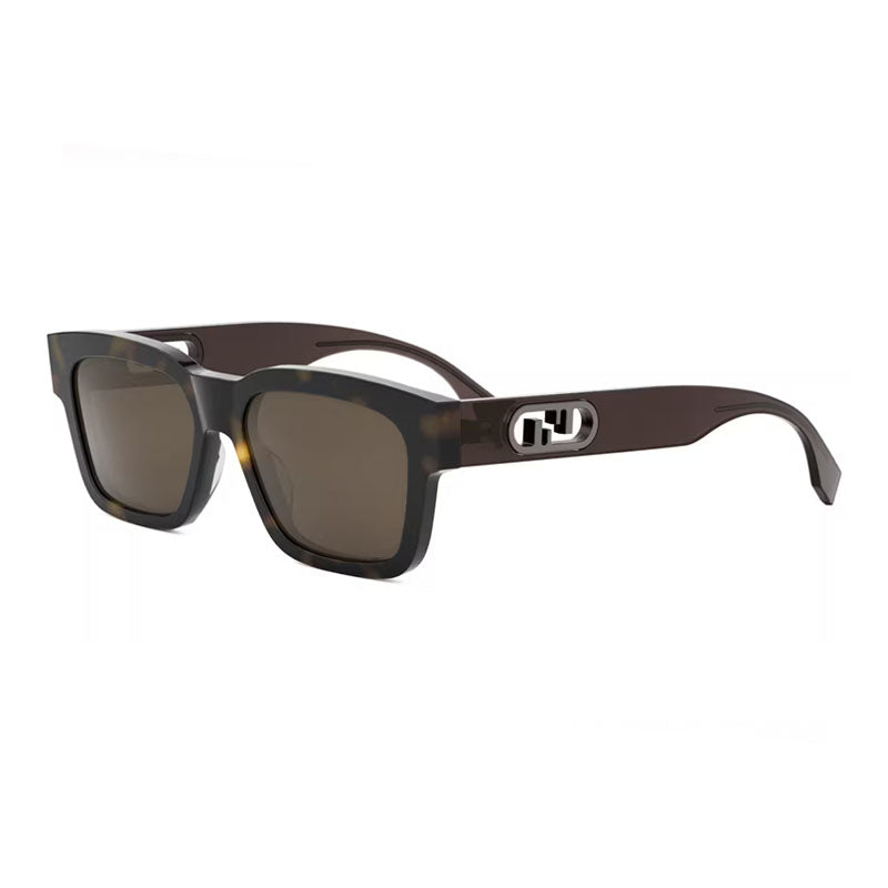 Fendi Sunglasses Square Full Rim, Dark Havana Frame and Brown Lens FE40107I52E