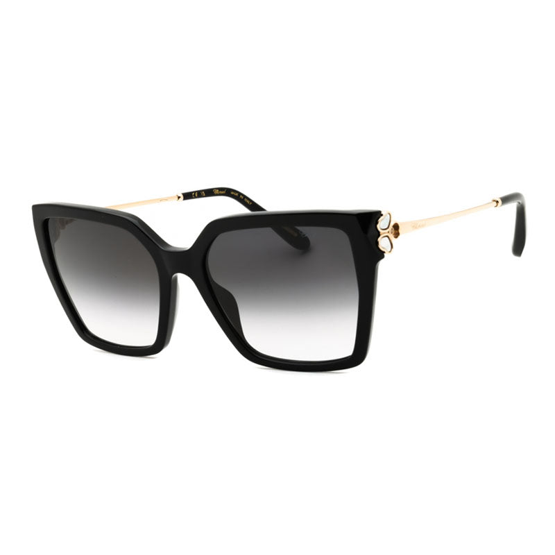Chopard Sunglasses Cat Eye Full Rim, Shiny Black Frame and Grey Gradient Lens SCH371V0700