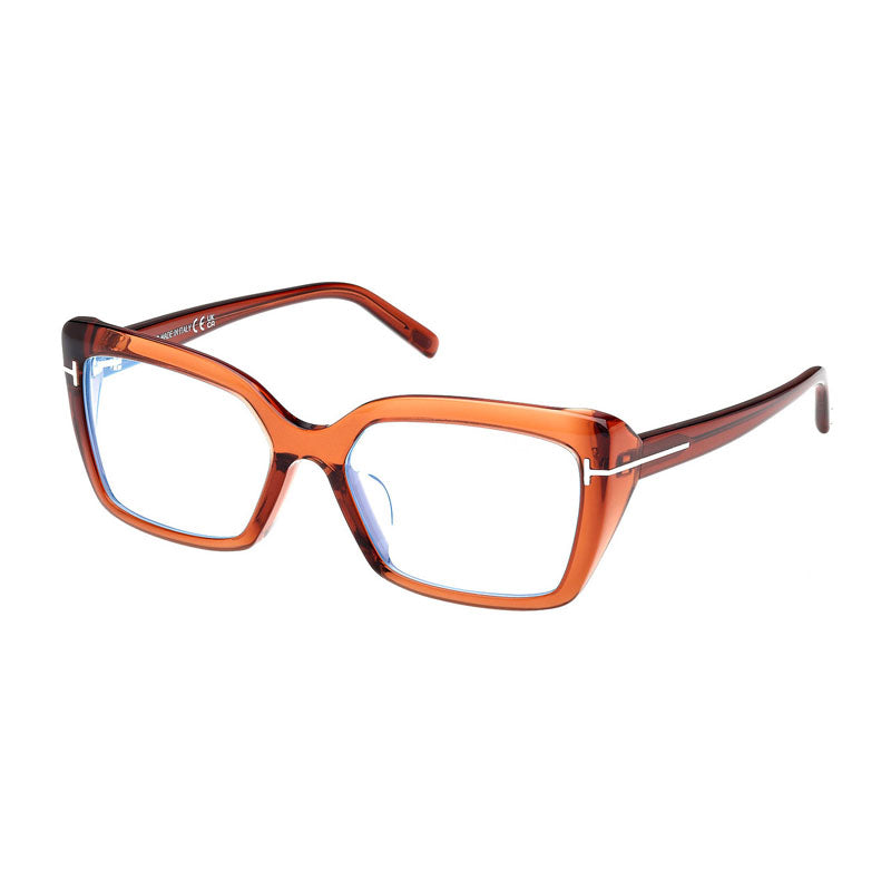 Tom Ford Tom Ford Eyeglasses Cat Eye Full Rim, Shiny Dark Brown Frame and Clear/Blue-Light Block Lenses Lens FT5991-F-B048