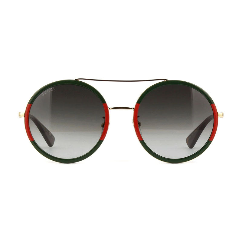 Gucci Sunglasses Round Full Rim, Gold Green Frame and Green Gradient Lens GG0061S003