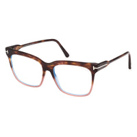 Tom Ford Eyeglasses Square Full Rim, Coloured Havana Frame and Clear Blue Light Block Lenses Lens FT5768-B055