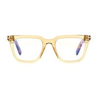 Tom Ford Tom Ford Eyeglasses Square Full Rim, Shiny Light Brown Frame and Clear/Blue-Light Block Lens Lens FT5963-B045