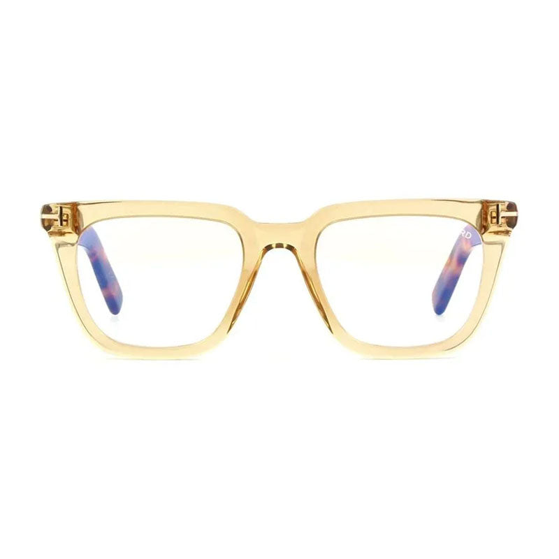 Tom Ford Tom Ford Eyeglasses Square Full Rim, Shiny Light Brown Frame and Clear/Blue-Light Block Lens Lens FT5963-B045