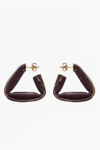Bottega Veneta Enameled FOLD TRIANGLE Hoop Earrings Burgundy