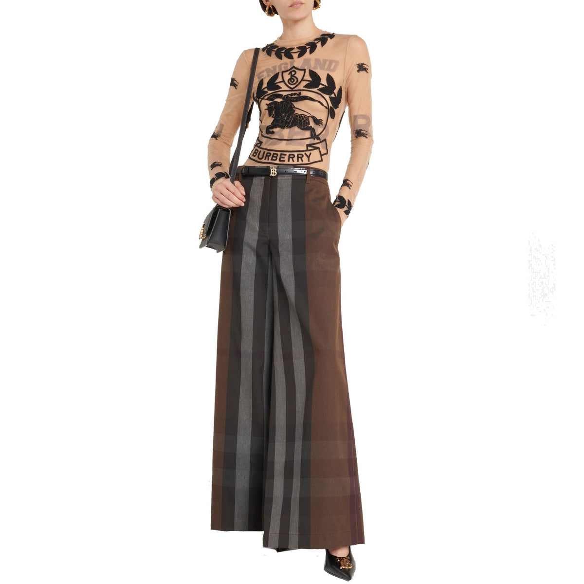 Burberry Checked Wide Leg Canvas Pants Women