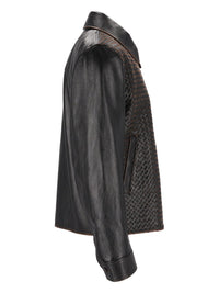 Bottega Veneta Men Intrecciato Leather Jacket